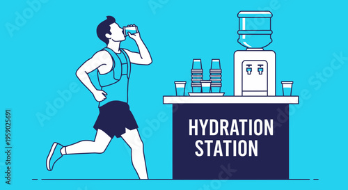 Athlete Drinks Water At Hydration Station During Run