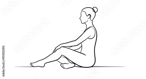Minimalist line art illustration of woman sitting in profile