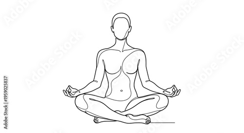 Minimalist line art of person meditating in lotus pose