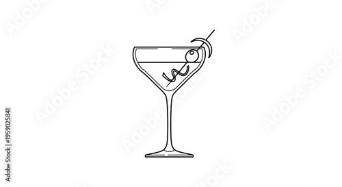 Minimalist line art cocktail glass with olive garnish