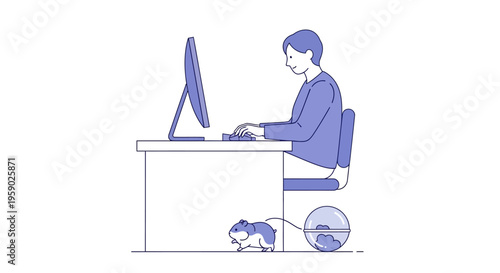 Man working on computer powered by hamster in wheel