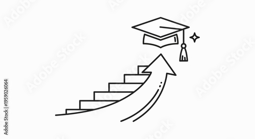 Graduation cap with arrow over stairs showing educational path