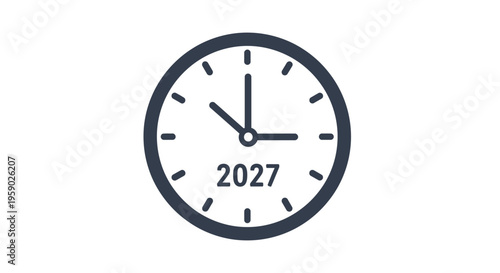 Clock face with year 2027.