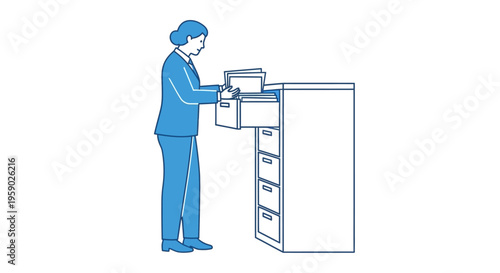 Businesswoman filing documents in office cabinet illustration