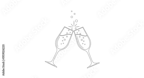 Champagne flutes toasting icon with rising bubbles