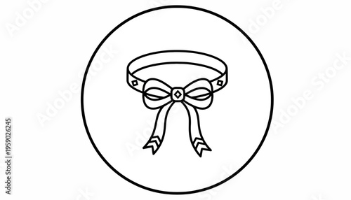 Cute Dog Collar with Bow Tie Icon, Pet Accessory, Simple Line Art