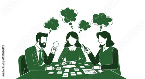 Business team brainstorming and collaborating with cards at a table