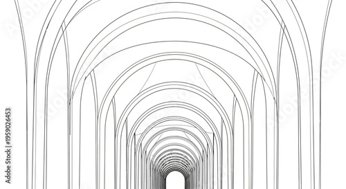 Architectural arches long tunnel perspective line art illustration