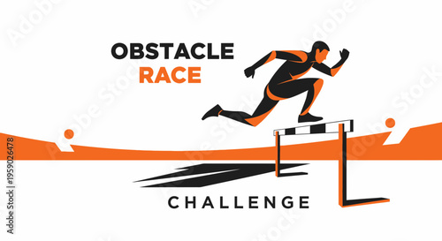 Athlete Leaping Hurdle During Obstacle Race Representing Challenge and Determination