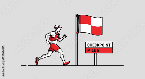 Athlete Reaching Checkpoint Milestone During Marathon With Energetic Effort and Determination
