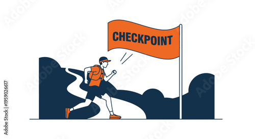 Athlete Reaching Checkpoint Flag In Pursuit Of Victory Depicted In An Abstract Illustration