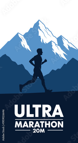 Athlete Running Marathon Scenic Mountain Silhouette Challenge Extreme Sport