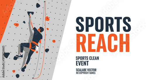 Athlete Scaling Vertical Wall: Vibrant Vector Illustration for Sports Clean Event