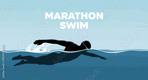 Athlete Swimming in Open Water Representing Endurance and Marathon Swim Concept