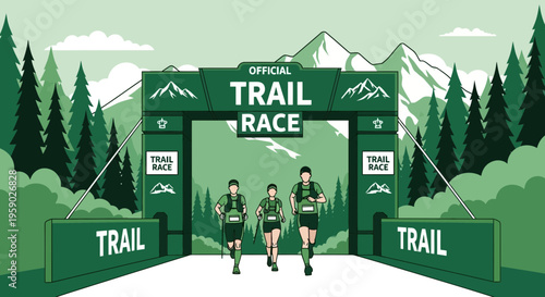 Athletes Approaching The Finish Line During a Green Official Trail Race Competition