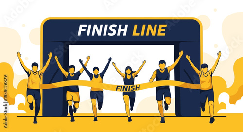 Athletes Celebrating Victory After Crossing the Finish Line in a Sporting Competition