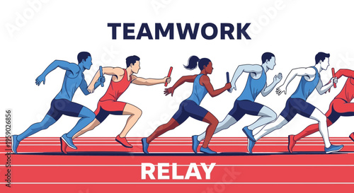 Athletes Compete in a Track Relay Race, Displaying Determination and Teamwork Spirit