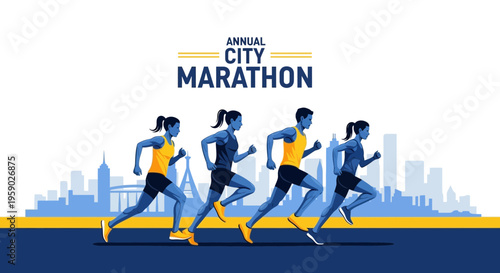 Athletes Competing In A Dynamic City Marathon Event