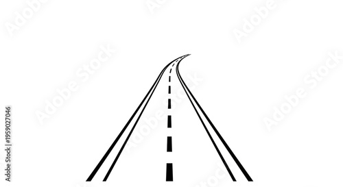 Abstract perspective of a black and white road with dashed lines, symbolizing journey and future.