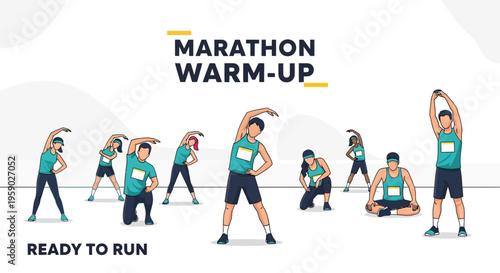 Athletes Stretching And Warming Up Before A Marathon Race Ready To Run For Training