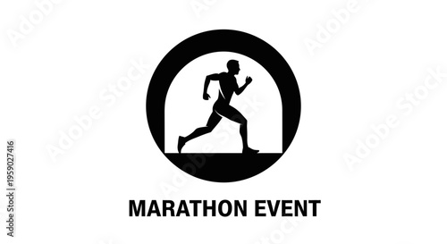 Athletic Runner Silhouette In Circular Emblem For Sporting Event Promotion