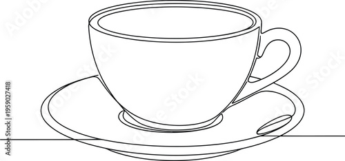 A line drawing of a cup and saucer