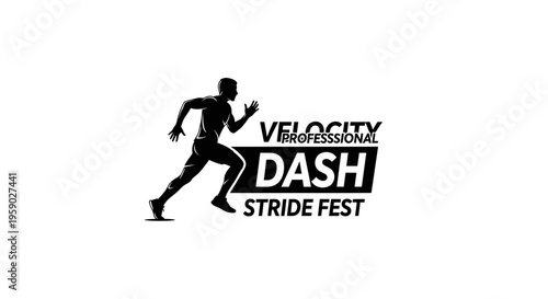 Athletic Runner Silhouette Sprinting With Velocity Dash Stride Fest Logo Design