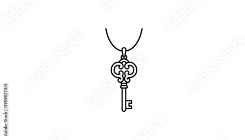 Antique Key Pendant Necklace, Ornate Skeleton Key Charm, Vintage Jewelry, Symbol of Access and Mystery