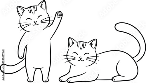 Two cats are smiling and looking happy together