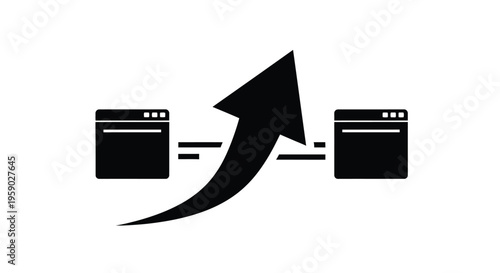 Website migration, data transfer, upgrade icon, SEO optimization, arrow, vector