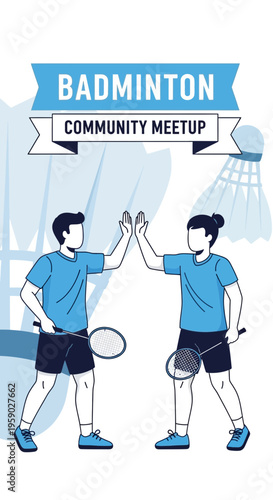 Badminton Community Meetup Graphic With Two Players High Fiving