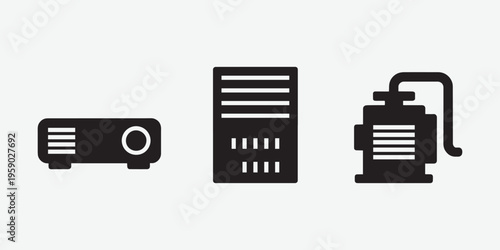 Silhouette of computer and server equipment icons in a row