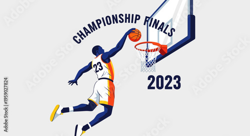 Basketball Championship Finals Player Dribbling Ball High Slam Dunk 2023