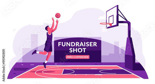 Basketball Player Fundraising with a Shot for a Good Cause Illustration Design Presentation