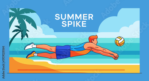 Beach Volleyball Action Dynamic Summer Spike Pose