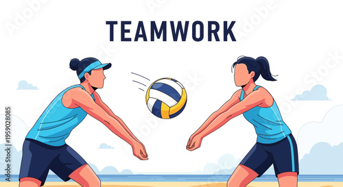 Beach Volleyball Players United in Dynamic Teamwork