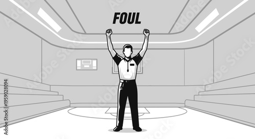 Basketball Referee Signaling Foul in Court, Illustrating Game Rules and Sportsmanship with Clarity