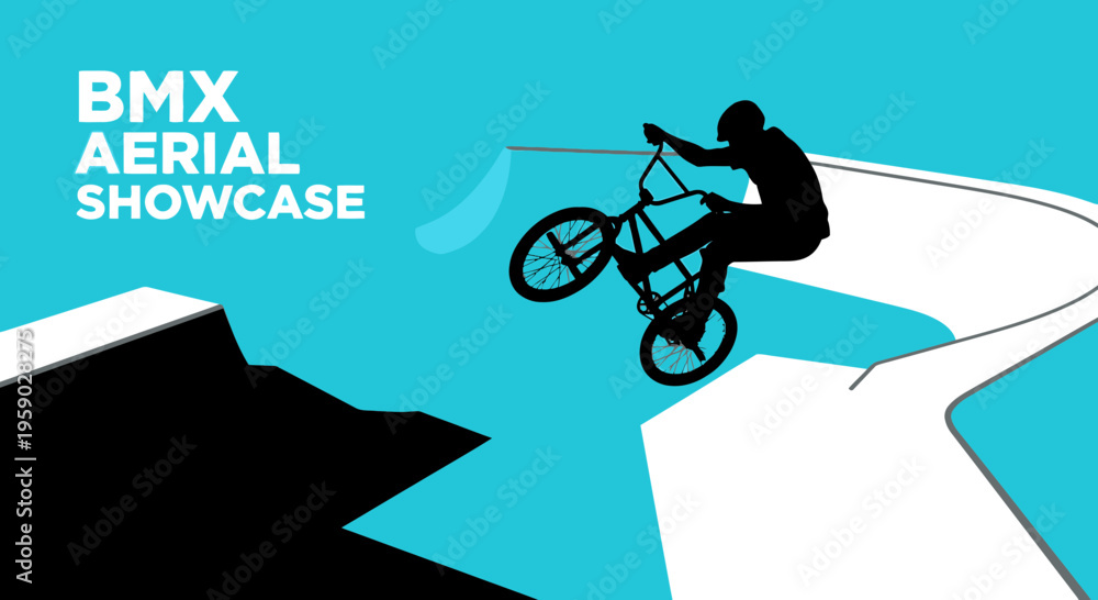 Obraz premium BMX Aerial Stunt Performance Depicted Silhouetted Against a Vibrant Background Design