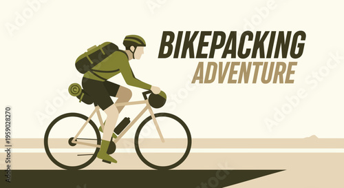 Bikepacking Expedition Depicting a Cyclist Enjoying the Great Outdoors in Graphic Style