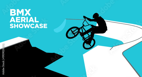 BMX Aerial Stunt Performance Depicted Silhouetted Against a Vibrant Background Design