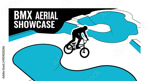 BMX Aerial Competition Event Depiction in Monochrome Style with Turquoise Elements