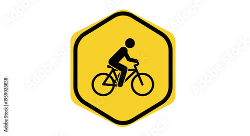 Cyclist icon on yellow hexagon warning sign