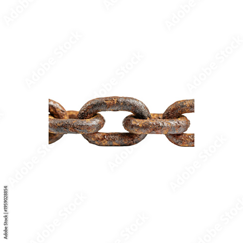 Corroded rusty chain links closeup heavy metal texture industrial strength connection aged steel surface rough detail isolated on white background