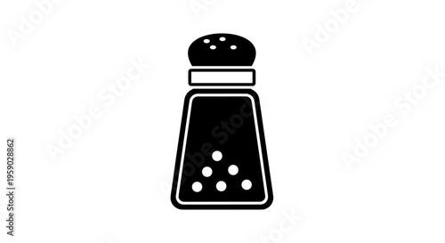 Black silhouette of a salt or pepper shaker with granules inside on white background