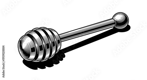 Vintage honey dipper spoon with grooves and ball end