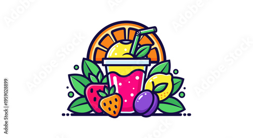 Vibrant fruit smoothie with strawberries lemon orange and plum