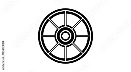 Abstract circular geometric design with spokes and concentric circles