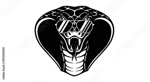 Cool cobra wearing sunglasses aggressive pose black and white graphic