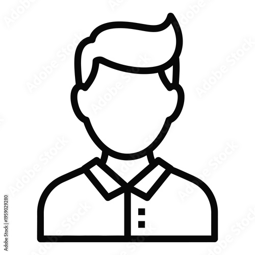 Simple line drawing of a mans head and shoulders in a collared shirt icon