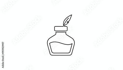 Vintage Inkwell with Quill Pen Icon - Classic Writing Tool Symbol